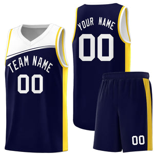 Custom Navy White Color Block Sports Uniform Basketball Jersey