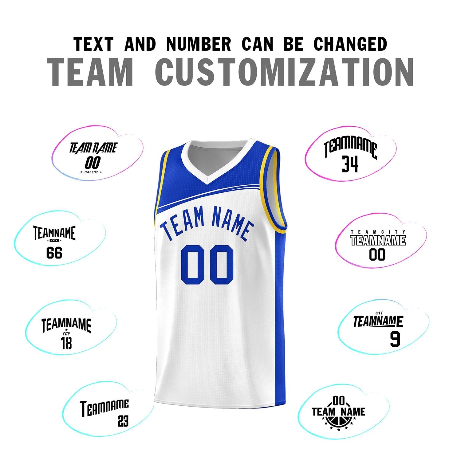 Custom White Royal Color Block Sports Uniform Basketball Jersey