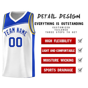 Custom White Royal Color Block Sports Uniform Basketball Jersey