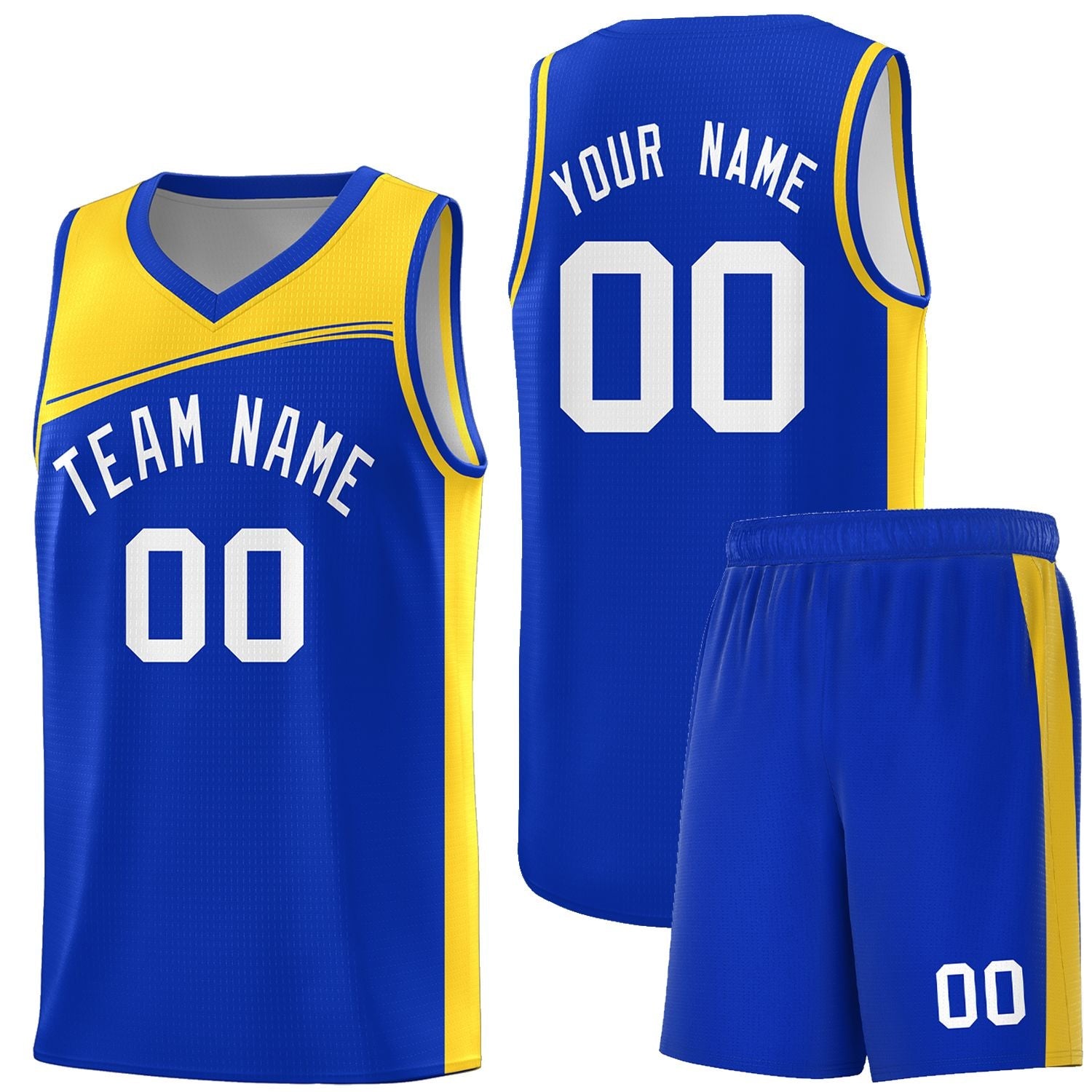 Custom Royal Gold-White Color Block Sports Uniform Basketball Jersey