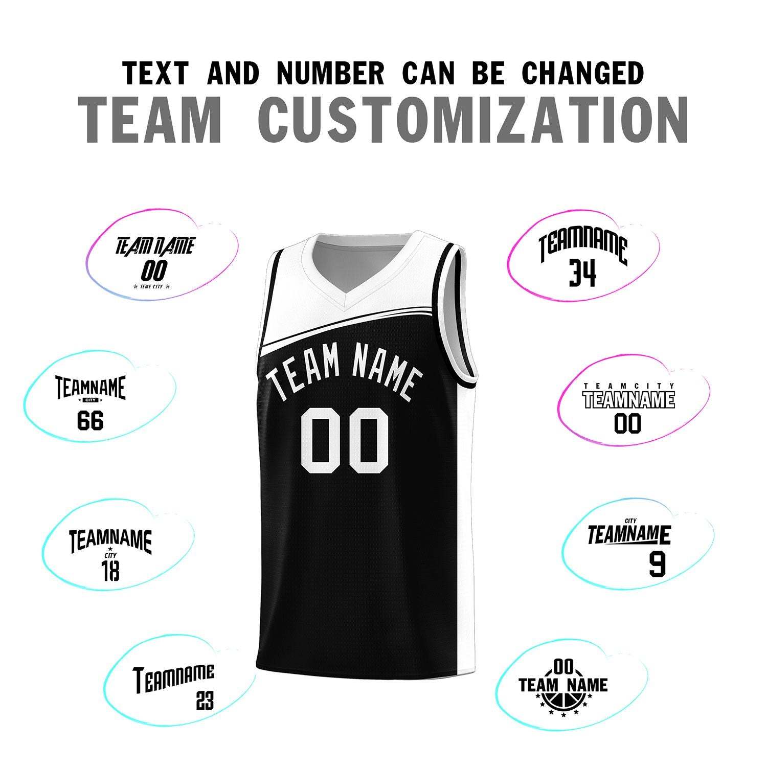 Custom Black White Color Block Sports Uniform Basketball Jersey