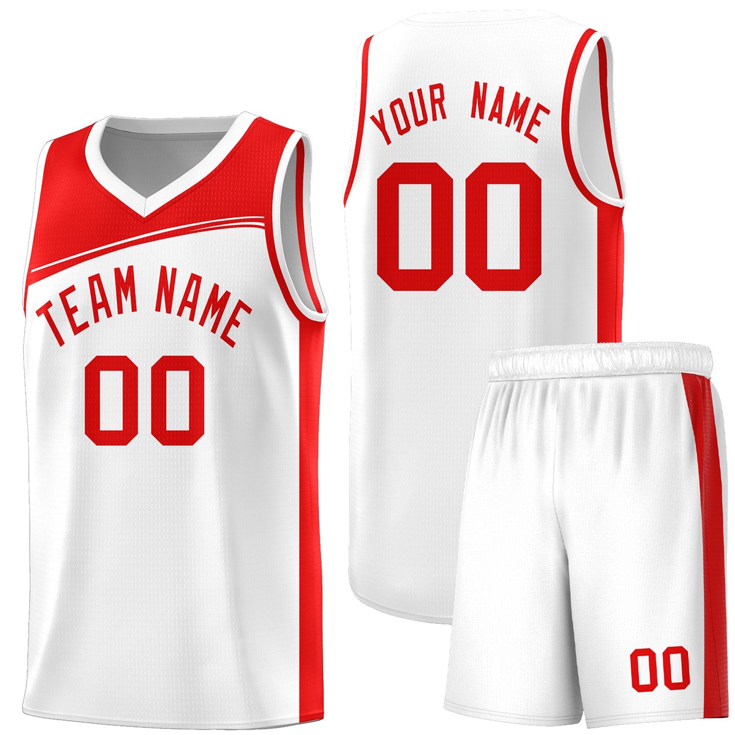 Custom White Red Color Block Sports Uniform Basketball Jersey