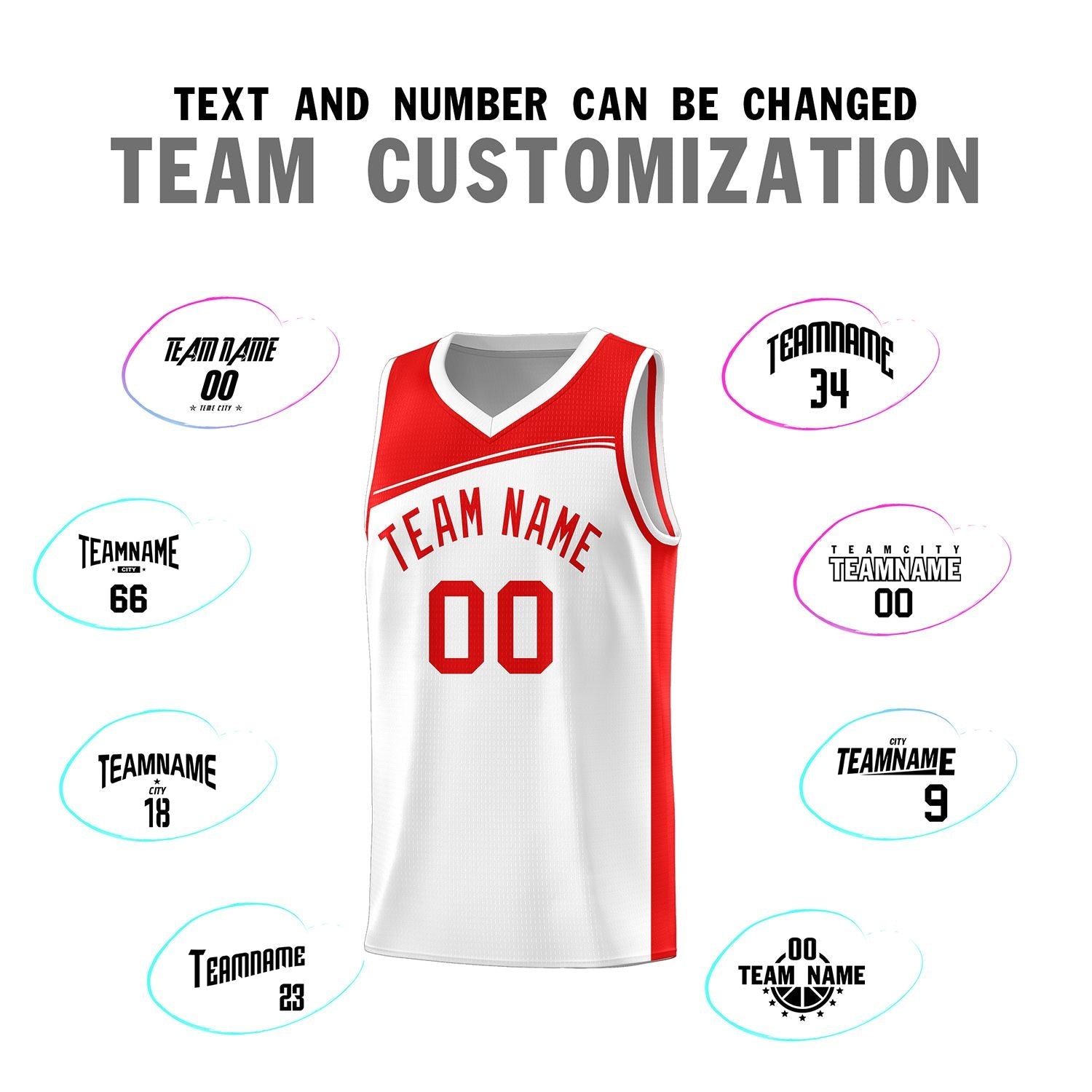 Custom White Red Color Block Sports Uniform Basketball Jersey