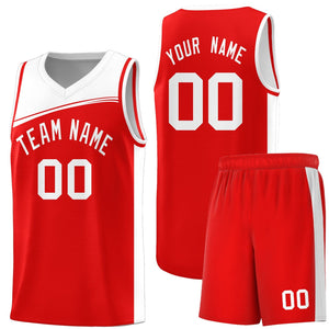 Custom Red White Color Block Sports Uniform Basketball Jersey