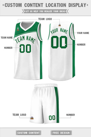 Custom White Kelly Green Color Block Sports Uniform Basketball Jersey