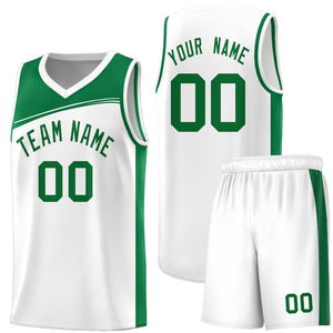 Custom White Kelly Green Color Block Sports Uniform Basketball Jersey