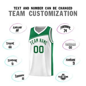 Custom White Kelly Green Color Block Sports Uniform Basketball Jersey