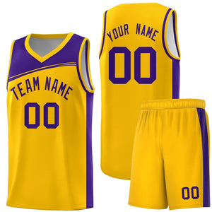 Custom Yellow Purple Color Block Sports Uniform Basketball Jersey