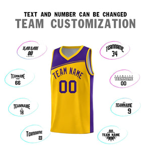 Custom Yellow Purple Color Block Sports Uniform Basketball Jersey