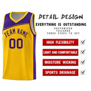 Custom Yellow Purple Color Block Sports Uniform Basketball Jersey