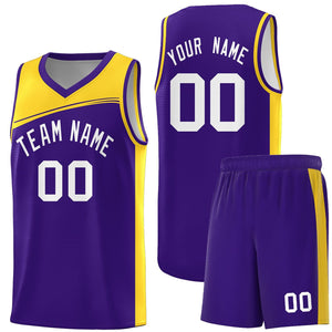 Custom Purple Yellow-White Color Block Sports Uniform Basketball Jersey