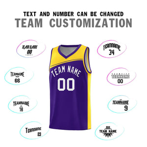 Custom Purple Yellow-White Color Block Sports Uniform Basketball Jersey