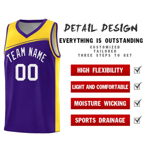 Custom Purple Yellow-White Color Block Sports Uniform Basketball Jersey