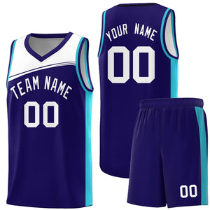 Custom Purple White Color Block Sports Uniform Basketball Jersey