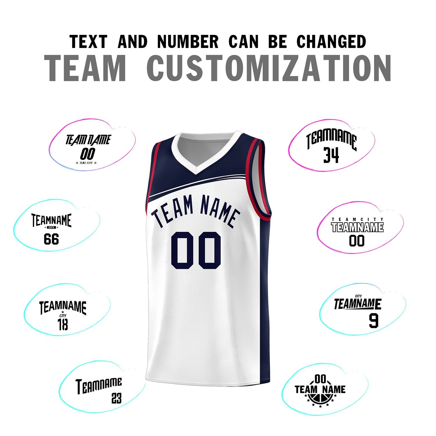 Custom White Navy Color Block Sports Uniform Basketball Jersey