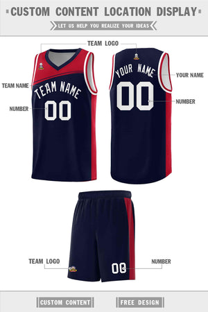 Custom Navy Red-White Color Block Sports Uniform Basketball Jersey