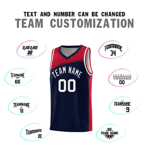 Custom Navy Red-White Color Block Sports Uniform Basketball Jersey