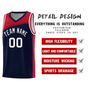 Custom Navy Red-White Color Block Sports Uniform Basketball Jersey