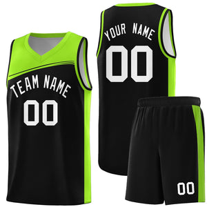 Custom Black Neon Green-White Color Block Sports Uniform Basketball Jersey