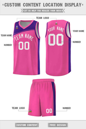 Custom Pink Purple-White Color Block Sports Uniform Basketball Jersey