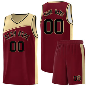 Custom Crimson Khaki-Black Color Block Sports Uniform Basketball Jersey