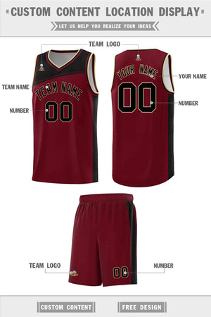 Custom Crimson Black Color Block Sports Uniform Basketball Jersey