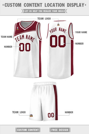 Custom White Crimson Color Block Sports Uniform Basketball Jersey