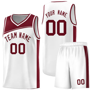 Custom White Crimson Color Block Sports Uniform Basketball Jersey