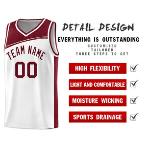 Custom White Crimson Color Block Sports Uniform Basketball Jersey