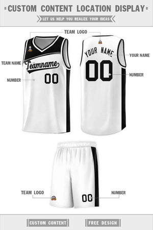 Custom White Black Color Block Sports Uniform Basketball Jersey