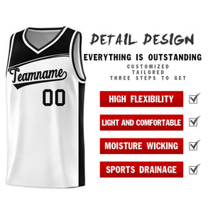 Custom White Black Color Block Sports Uniform Basketball Jersey