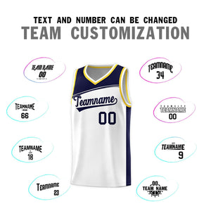 Custom White Navy-Black Color Block Sports Uniform Basketball Jersey