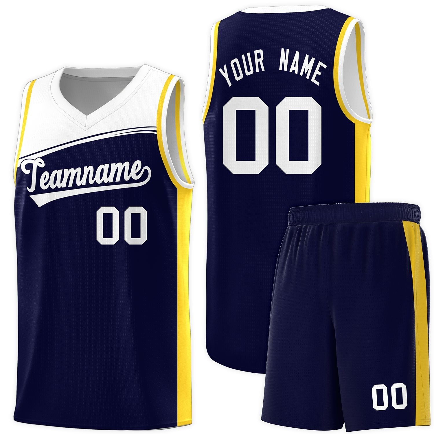 Custom Navy White Color Block Sports Uniform Basketball Jersey