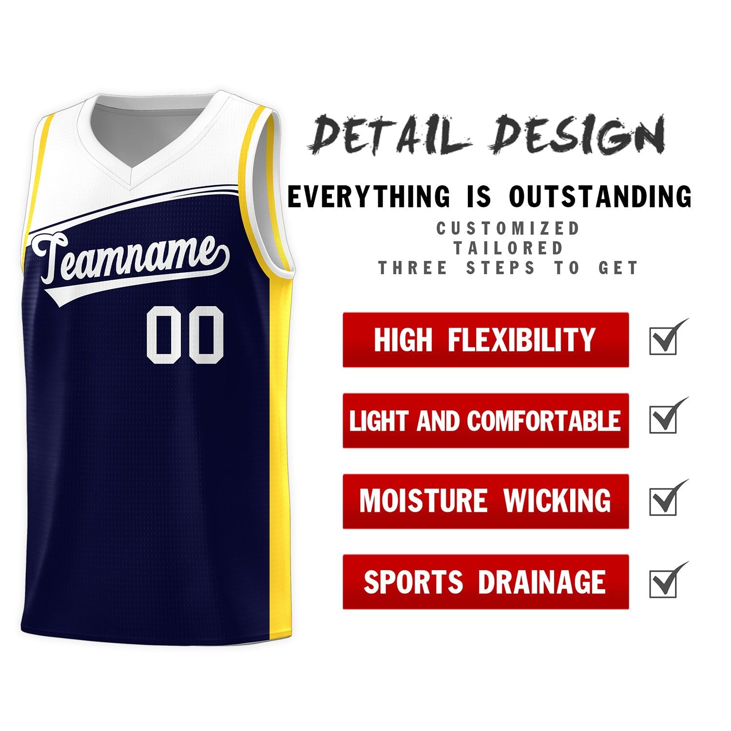 Custom Navy White Color Block Sports Uniform Basketball Jersey