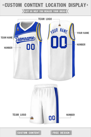 Custom White Royal Color Block Sports Uniform Basketball Jersey