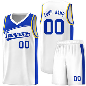 Custom White Royal Color Block Sports Uniform Basketball Jersey