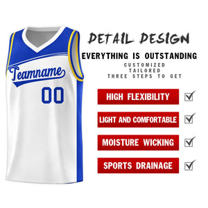 Custom White Royal Color Block Sports Uniform Basketball Jersey