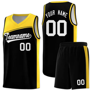 Custom Black Gold-White Color Block Sports Uniform Basketball Jersey