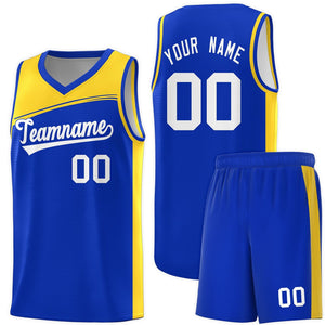 Custom Royal Gold-White Color Block Sports Uniform Basketball Jersey