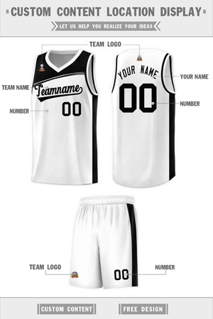 Custom White Black Color Block Sports Uniform Basketball Jersey