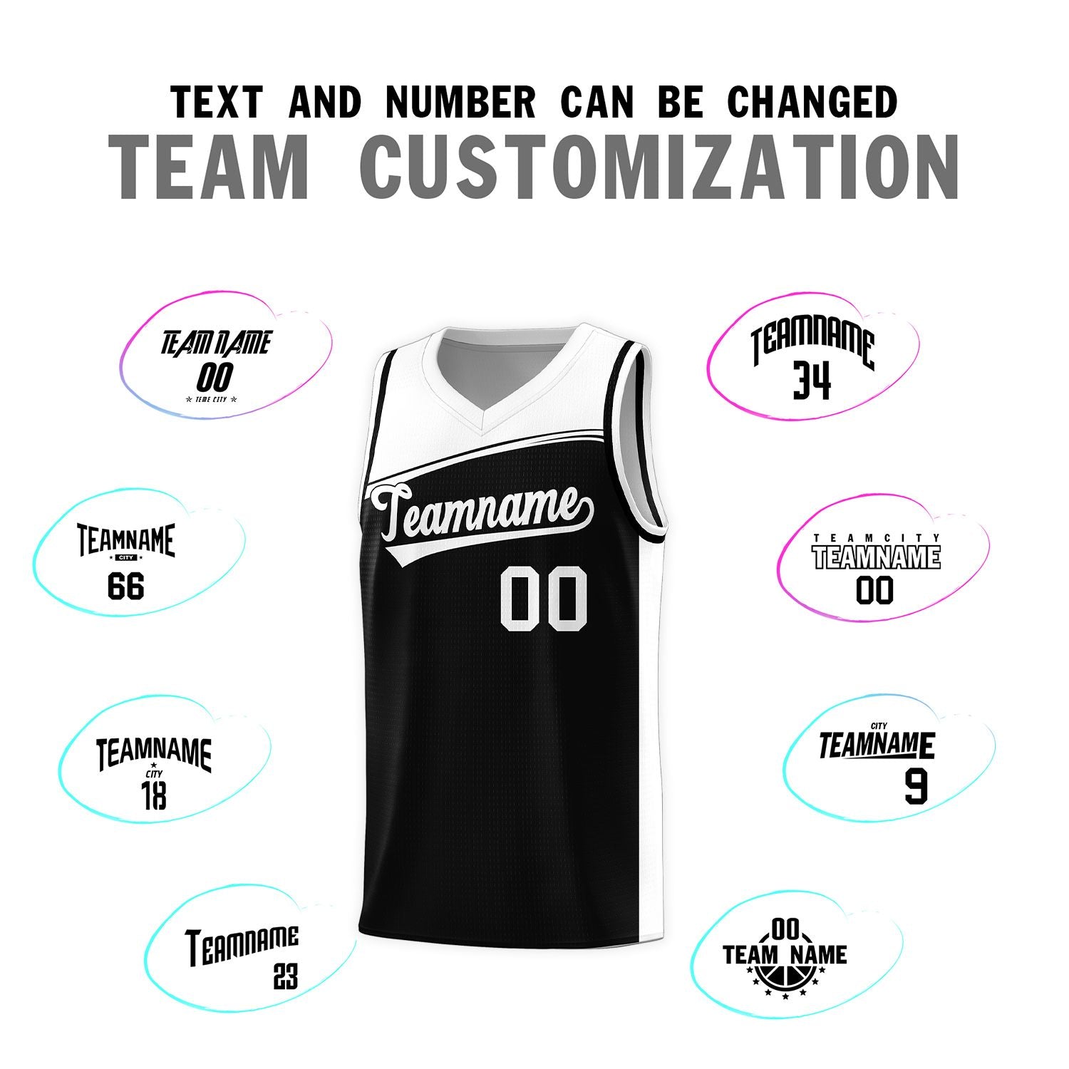 Custom Black White Color Block Sports Uniform Basketball Jersey