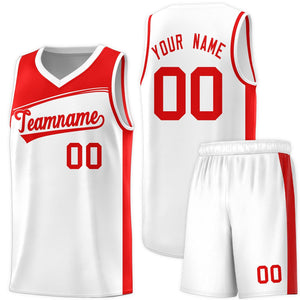 Custom White Red Color Block Sports Uniform Basketball Jersey