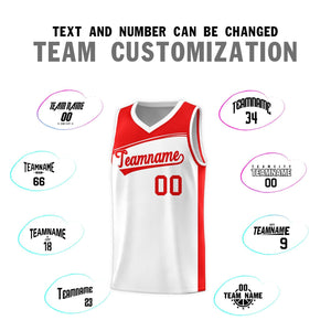 Custom White Red Color Block Sports Uniform Basketball Jersey