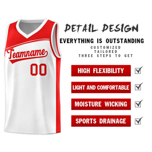 Custom White Red Color Block Sports Uniform Basketball Jersey