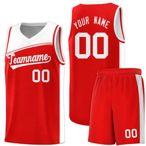 Custom Red White Color Block Sports Uniform Basketball Jersey