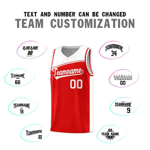 Custom Red White Color Block Sports Uniform Basketball Jersey