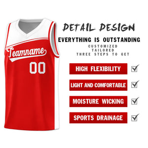 Custom Red White Color Block Sports Uniform Basketball Jersey