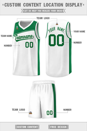 Custom White Kelly Green Color Block Sports Uniform Basketball Jersey