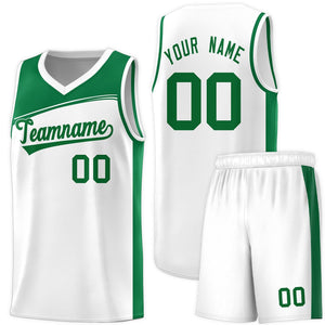 Custom White Kelly Green Color Block Sports Uniform Basketball Jersey