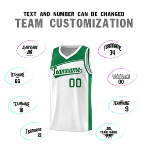 Custom White Kelly Green Color Block Sports Uniform Basketball Jersey